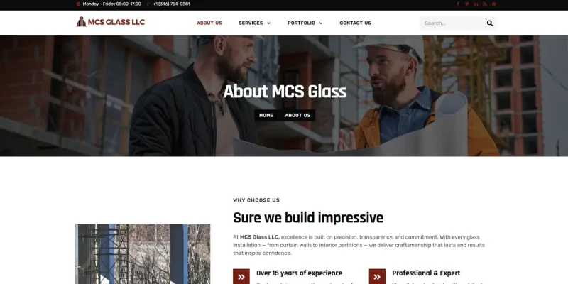 Comparación del diseño anterior y el rediseño del sitio de MCSGlassUSA