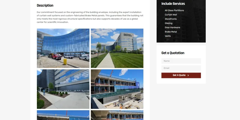 Galería de proyectos de vidrio comercial en el sitio WordPress de MCSGlassUSA