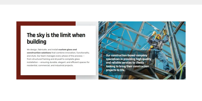 Página de servicios de instalación de vidrio y aluminio optimizada para SEO