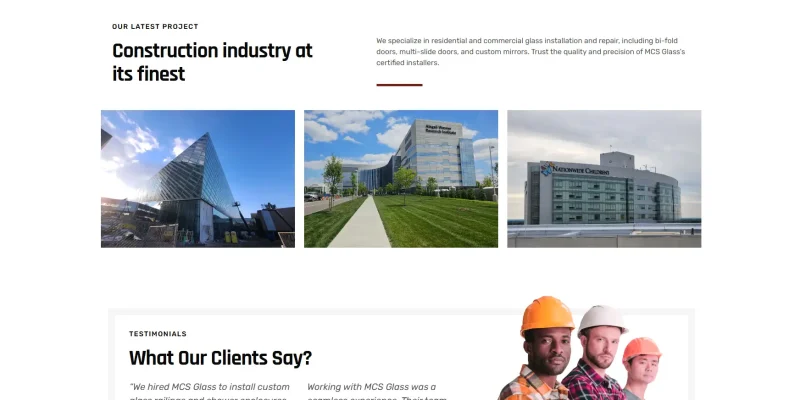 Panel de administración de WordPress utilizado para el desarrollo del sitio de MCSGlassUSA